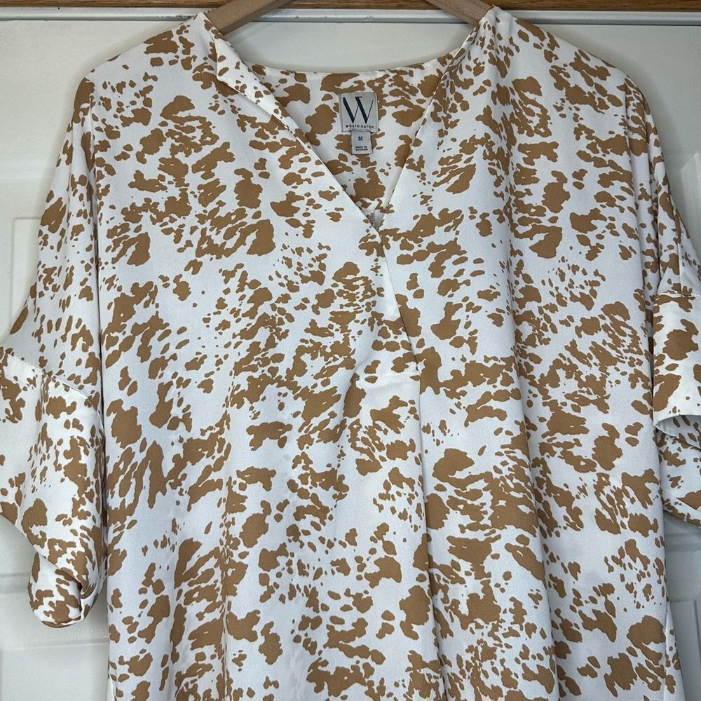 Worthington Animal Print Short Sleeve Blouse - Picture 3 of 11